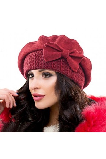 Ruphedy Bérets Femme Laine Français Béret Classique Angola Bonnet Hiver Chapeaux Bordeaux 
