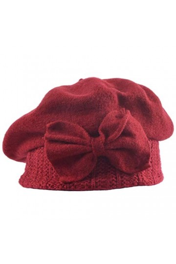 Ruphedy Bérets Femme Laine Français Béret Classique Angola Bonnet Hiver Chapeaux Bordeaux 
