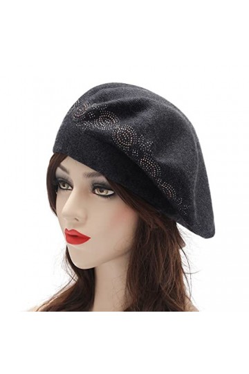 ZLYC Béret français réversible pour femme, couleur unie, mosaïque de cachemire, chapeau chaud pour filles, Strass bleu marine