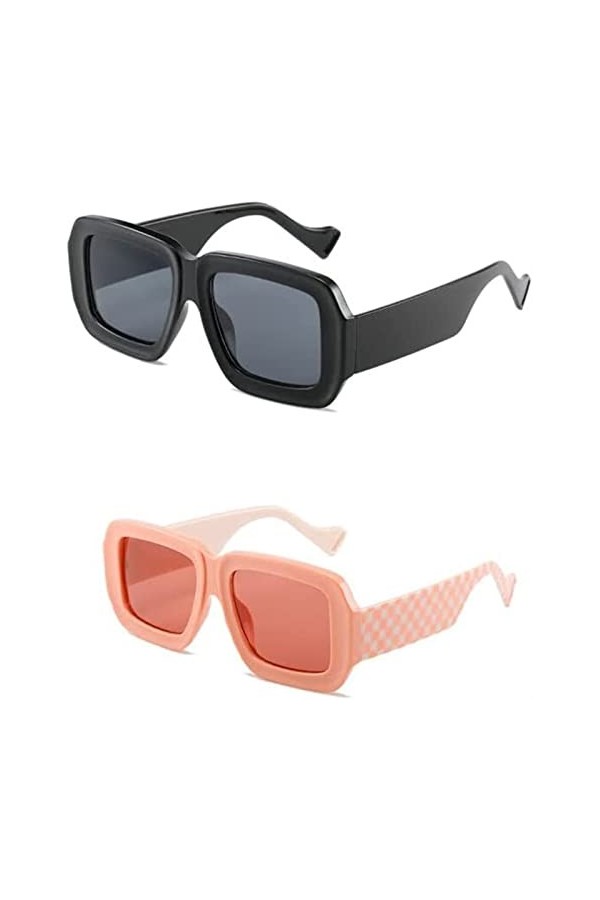 ANVALI Lunettes de Soleil Tendance, Nuances ultralégères, Lunettes de Soleil Grand Cadre Damier Lunettes de Soleil Lunettes H
