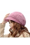 IBLUELOVER Casquette Plate Femme Bonnets Chaud en Laine Tricotée avec Fausse Fourrure Chapeau Visière Beanie Béret Hiver Auto
