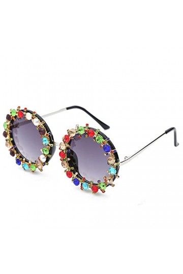 HCHES Lunettes de soleil rondes en diamant Lunettes de soleil colorées avec strass pour femmes, diamants colorés, taille uniq