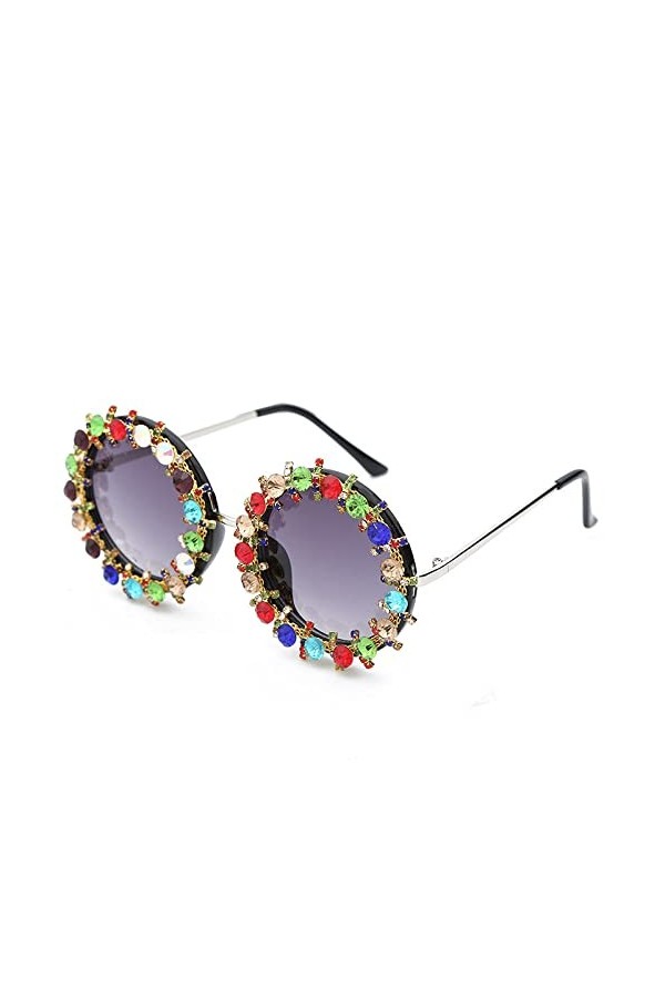 HCHES Lunettes de soleil rondes en diamant Lunettes de soleil colorées avec strass pour femmes, diamants colorés, taille uniq