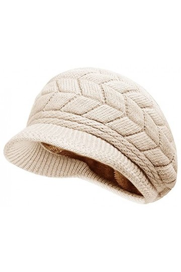 XYIYI Beige Femmes Hiver Béret Chapeaux Chaud Polaire Doublé Tricot Chapeau Laine Neige Ski Visière Cap