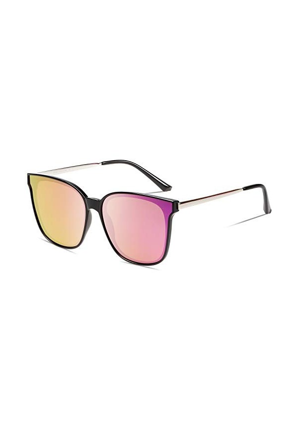 DUCO Lunettes de soleil rondes polarisées rétro pour femme Protection UV W016, noir/rose