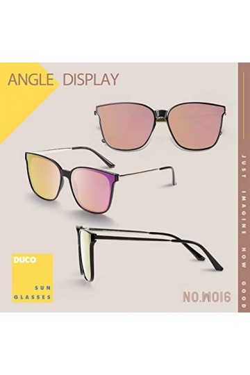 DUCO Lunettes de soleil rondes polarisées rétro pour femme Protection UV W016, noir/rose