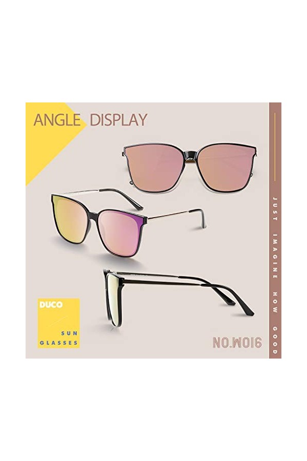 DUCO Lunettes de soleil rondes polarisées rétro pour femme Protection UV W016, noir/rose