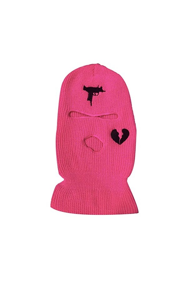 Himllauen Cagoule dhiver en tricot chaud 3 trous pour adulte, rose rouge, taille unique