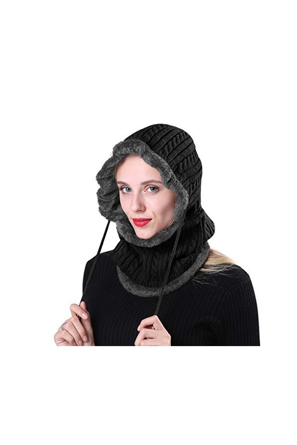 YJZQ Chapeau Hiver pour Femme Cagoule en Tricot Casquette de Ski en Doublure Peluche Housse de Cap avec écharpe Capuche Moto 