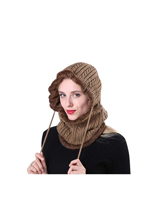 YJZQ Chapeau Hiver pour Femme Cagoule en Tricot Casquette de Ski en Doublure Peluche Housse de Cap avec écharpe Capuche Moto 
