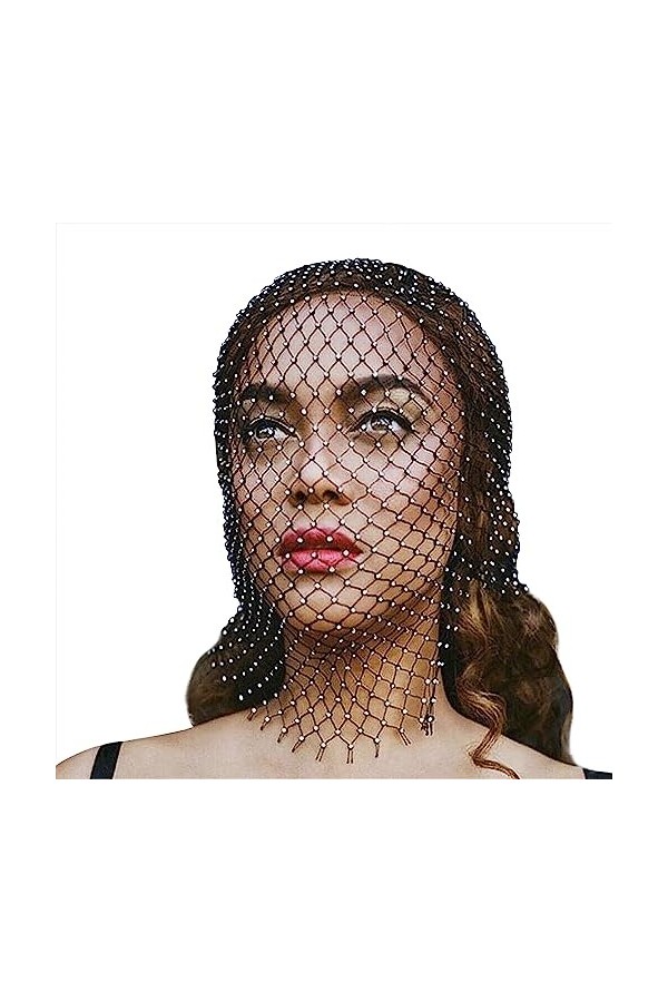 RUIXIA Cagoule Elastique en Maille avec Strass pour Femme pour Soirée Bonnet Maille Coiffe Maille pour Soirée Bal Accessoires