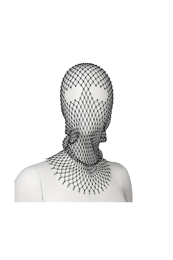 RUIXIA Cagoule Elastique en Maille avec Strass pour Femme pour Soirée Bonnet Maille Coiffe Maille pour Soirée Bal Accessoires