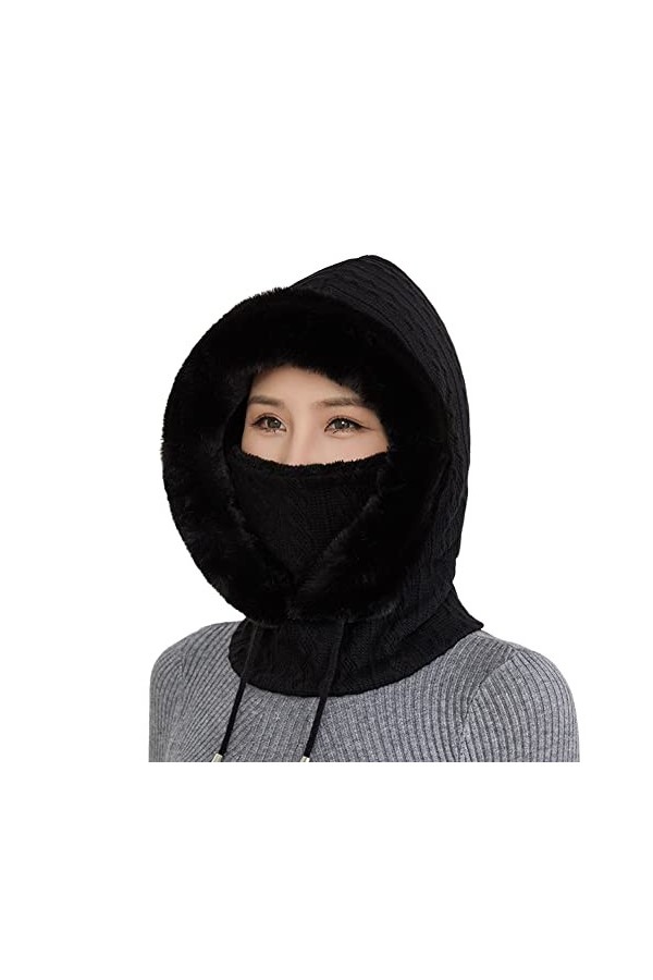 Surakey Hiver Chaud Tricoté Bonnet Et Ensembles De Cache-Cou,Cagoule Polaire Hiver Femme Balaclava Chapeau Multifonction Bonn