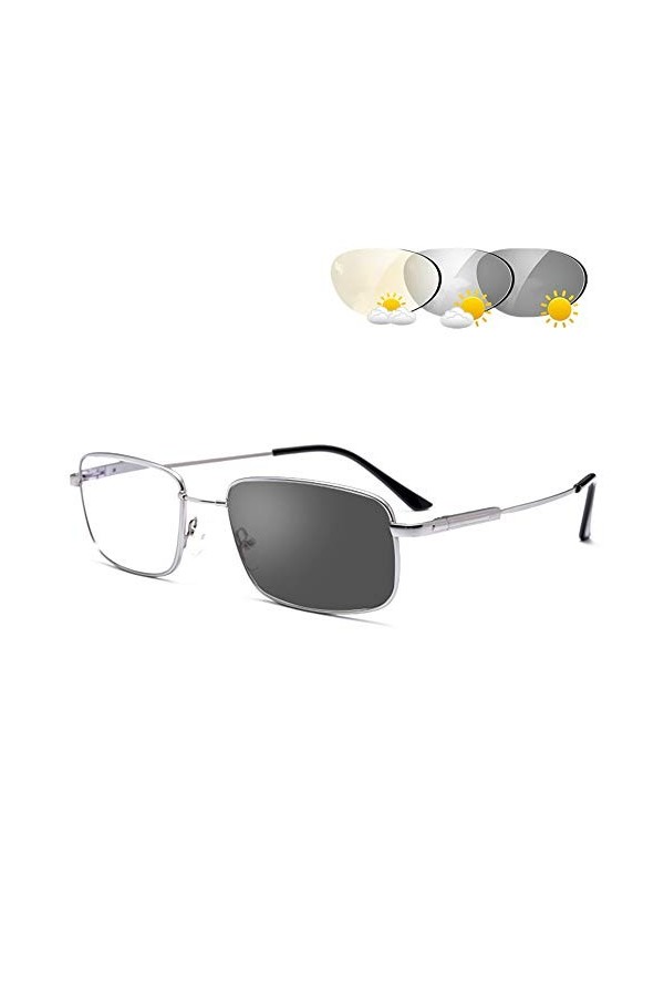Photochromique Transition Lunettes De Lecture, Hommes Plein Cadre Alliage De Titane UV400 Lunettes De Soleil Presbytie Lunett