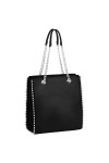 CRAZYCHIC - Sac à Main Porté Epaule Chaînes Femme - Cabas Shopper Clous Billes Perles Métal Argenté - Fourre-Tout Rectangle S