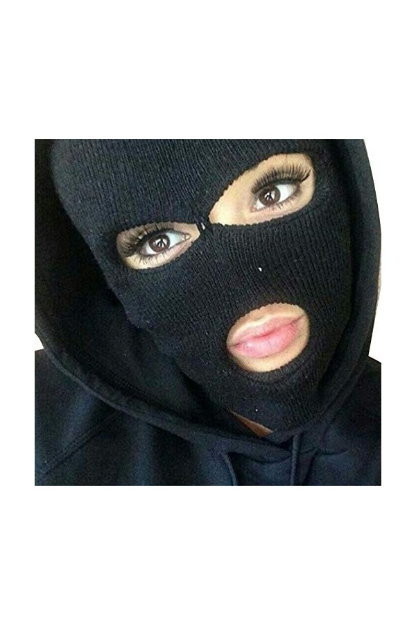 Zukmuk Balaclava Adulte Homme Femme Cagoule Intégral 3 Trous Tricoté Cagoule Bonnet Snood Hiver pour Moto Vélo Ski Randonnée 