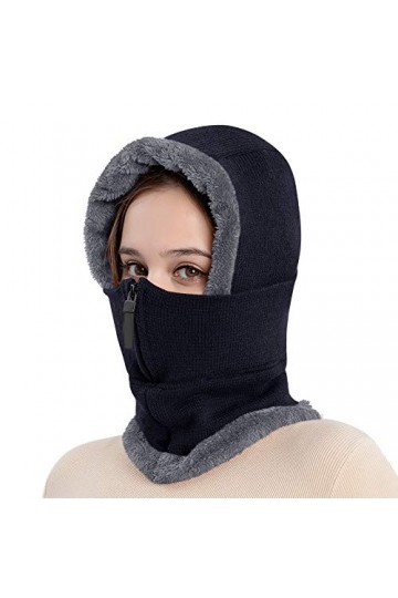 RUIXIA Cagoule Tricoté Doublure en Fausse Fourrure Balaclava Femme Homme Cagoule Moto Hiver Bonnet Cache Cou Cache Oreille Ca
