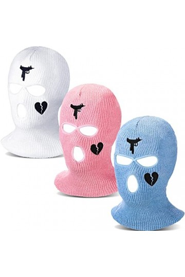 BBTO Cagoule à 3 Trous Couvre-Visage Intégral Tricoté Blanc, Rose, Bleu , Taille unique