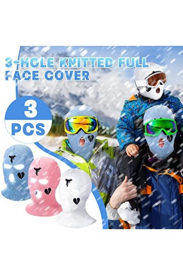 BBTO Cagoule à 3 Trous Couvre-Visage Intégral Tricoté Blanc, Rose, Bleu , Taille unique