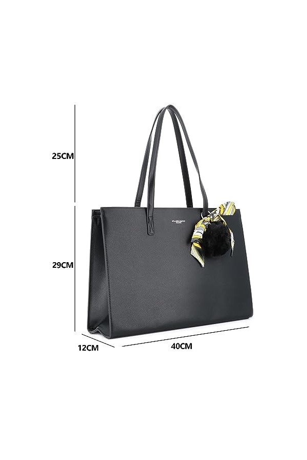 FLORA CO PARIS Grand Sac A Main Femme Similicuir Grainé - Sac Cabas Rigide Documents A4 - Sac Fourre-tout Cours Lycée Busines