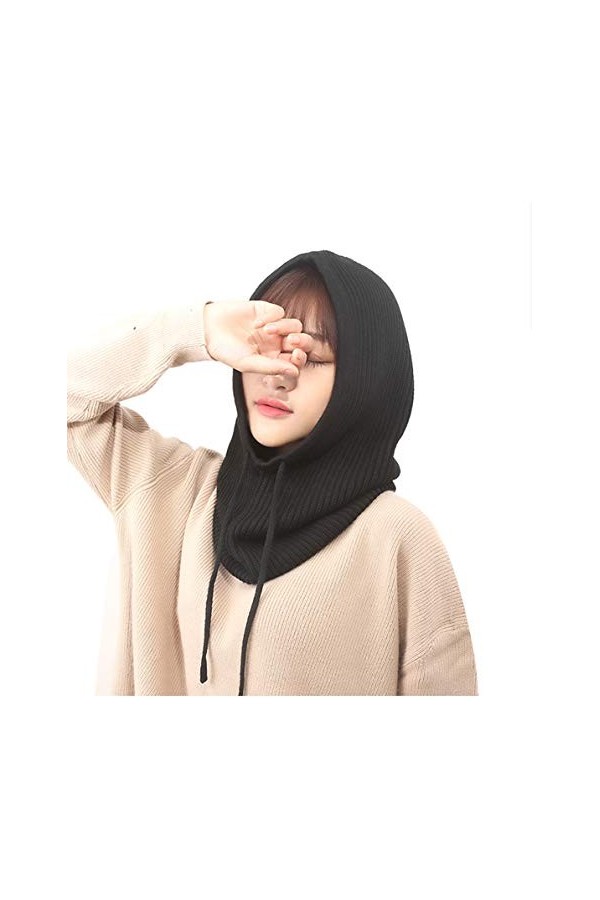 XueXian Cagoule à capuche en tricot pour femme et fille - Automne et hiver, noir, Taille unique