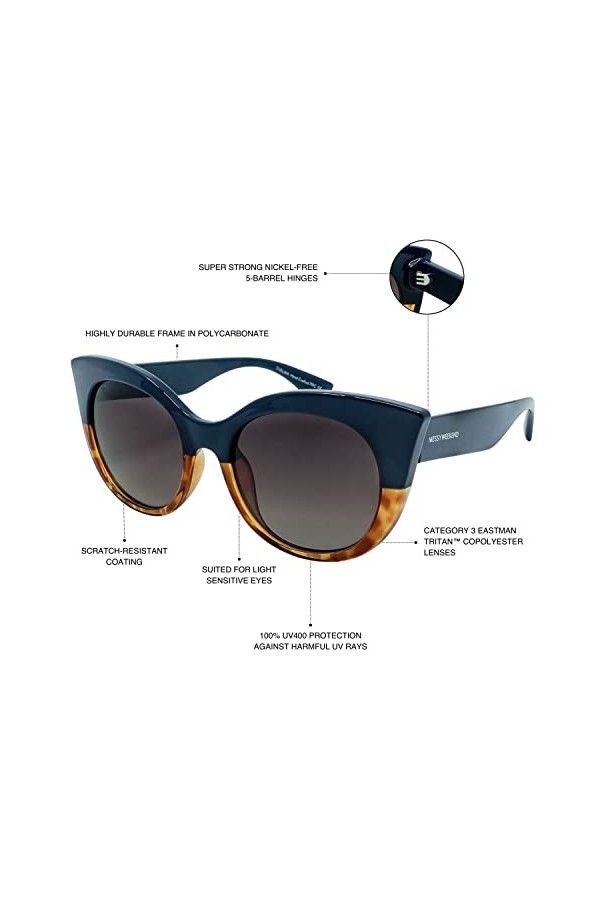 MessyWeekend THELMA Lunettes de soleil surdimensionnées pour femme avec grand cadre rond œil de chat en polycarbonate - Verre