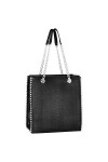 CRAZYCHIC - Sac à Main Porté Epaule Chaînes Femme - Cabas Shopper Clous Billes Perles Métal Argenté - Fourre-Tout Rectangle S