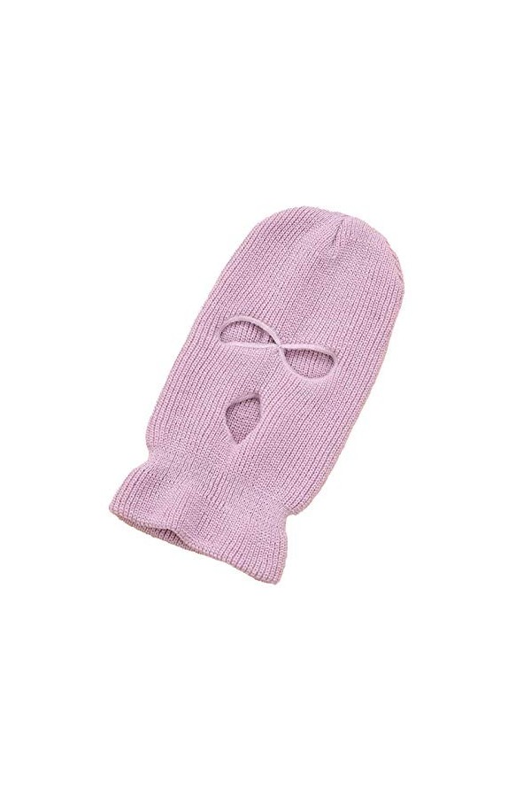 FAMKIT 5 Trous Tricoté Couverture Intégrale Hiver Cagoule Coupe Tricot Intégral Chapeau Blanc pour Ski Cyclisme