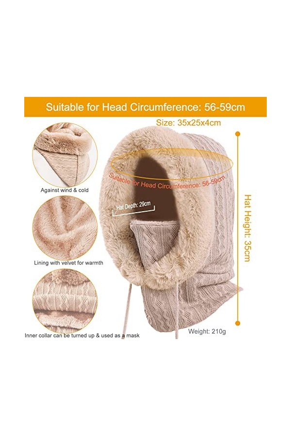 LBTrading Cagoule Femme Thermique Masque de Ski - lhiver Chapeau avec Couvre-Cou et Visage Plus Chaud pour Vélo Randonnée Mo