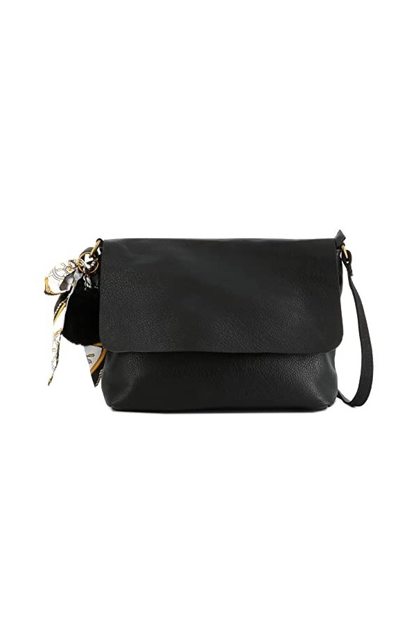 FLORA CO PARIS Sac Bandoulière Similicuir Souple Léger - Sacoche Ville Avec Pompom Bande Foulard Amovible - Sac Messenger Rec