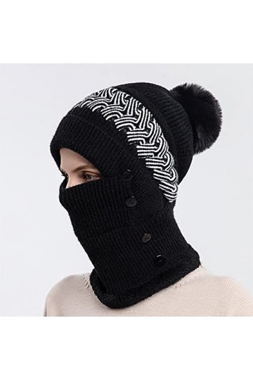 FOXBI Bonnet Cagoule dhiver pour Femme Thermique 3 en 1 Couvre Visage par Temps Froid Chapeaux Capuche Polaire avec Couvre C
