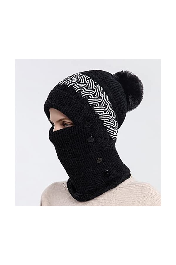 FOXBI Bonnet Cagoule dhiver pour Femme Thermique 3 en 1 Couvre Visage par Temps Froid Chapeaux Capuche Polaire avec Couvre C
