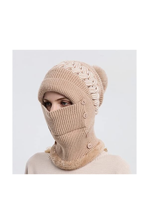 FOXBI Bonnet Cagoule dhiver pour Femme Thermique 3 en 1 Couvre Visage par Temps Froid Chapeaux Capuche Polaire avec Couvre C