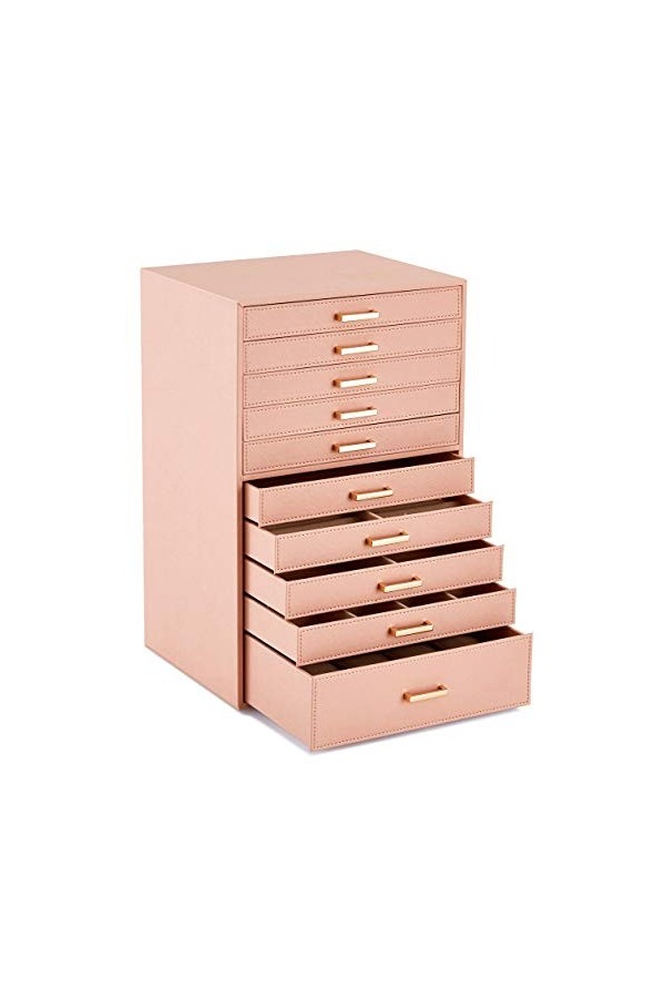 Meerveil Boîte à Bijoux en PU pour Ranger des Colliers, Boucles dOreilles, Lunettes de Soleil, Bracelets et Montres, Femmes