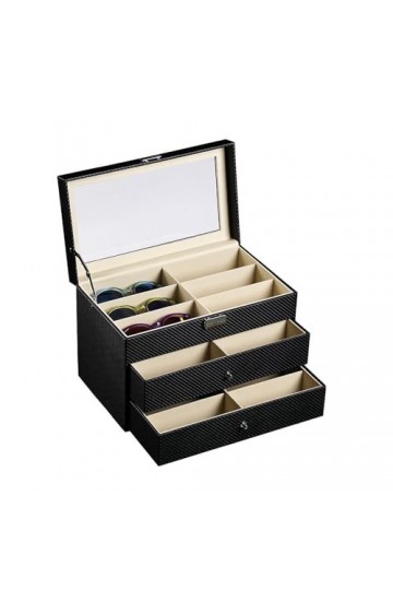 Cokritsm 18 compartiments Boîte à lunettes de soleil, Boîte à lunettes, Boîte de Rangement de Fibre de Carbone, pour Lunettes