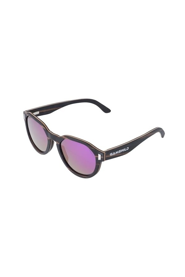 Gamswild Lunettes de soleil en bois WM0013 - Mode - Pour homme et femme - Rose - Marron - Gris, Rose
