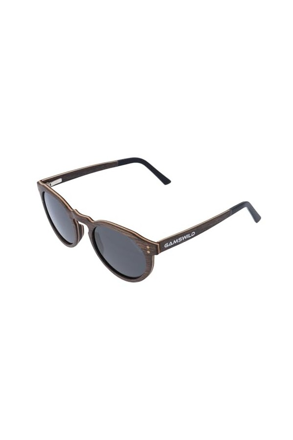 Gamswild Lunettes en bois WM0014 - Lunettes de soleil Panto - Mode - Pour homme et femme - Marron - Gris, gris