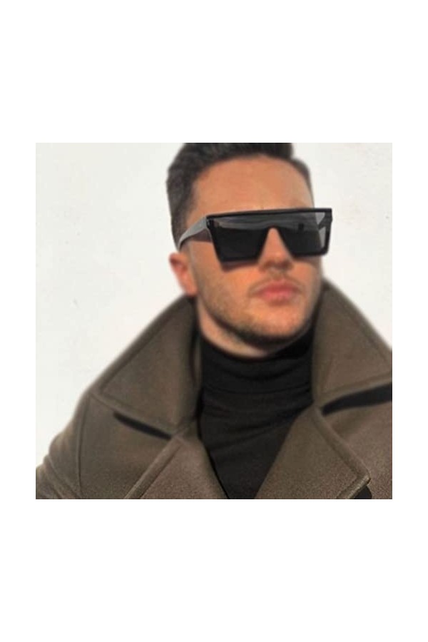 VIROYA Lunettes de soleil surdimensionnées nuances lunettes de soleil hommes noir mode carré lunettes de soleil mâle Vintage 