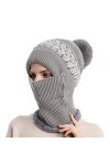 Feiboyy Cagoules Noir Fine Femmes Coupe-Vent écharpe Chapeau Hiver Chaud écharpe Chapeau Ensemble Doux tricoté Chapeau en Pel