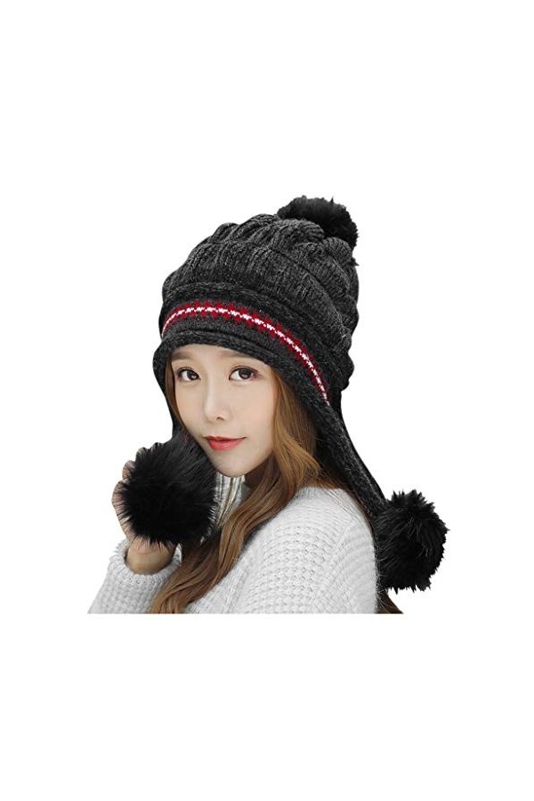 Feiboyy Cagoules Noir Fine Femmes Coupe-Vent écharpe Chapeau Hiver Chaud écharpe Chapeau Ensemble Doux tricoté Chapeau en Pel