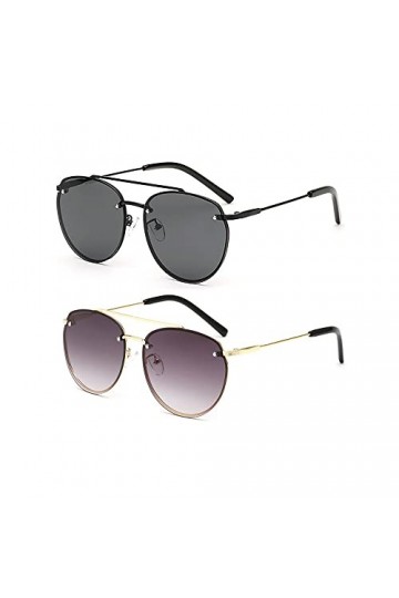Lot de 2 paires de lunettes de soleil à grande monture en métal pour femme - Protection UV400 - Noir + gris