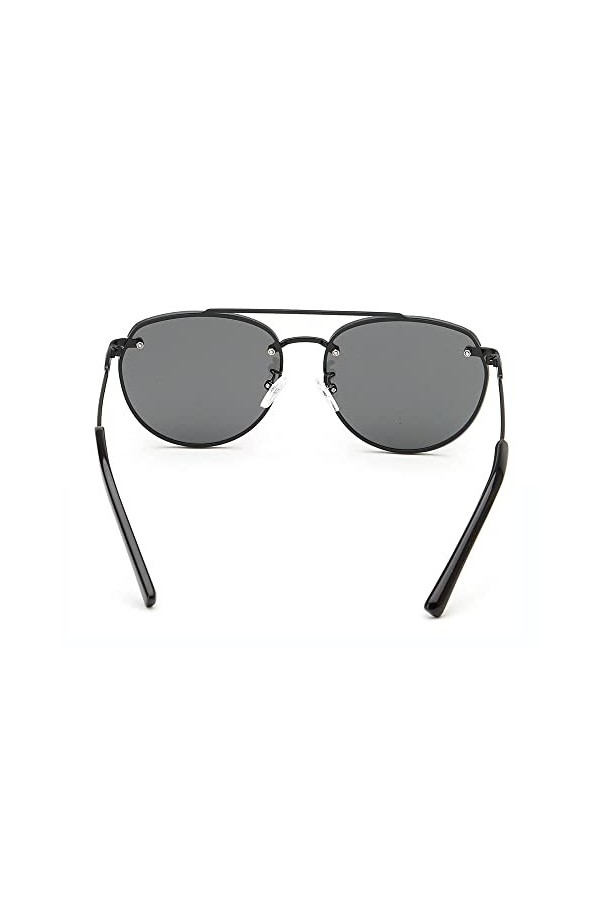 Lot de 2 paires de lunettes de soleil à grande monture en métal pour femme - Protection UV400 - Noir + gris