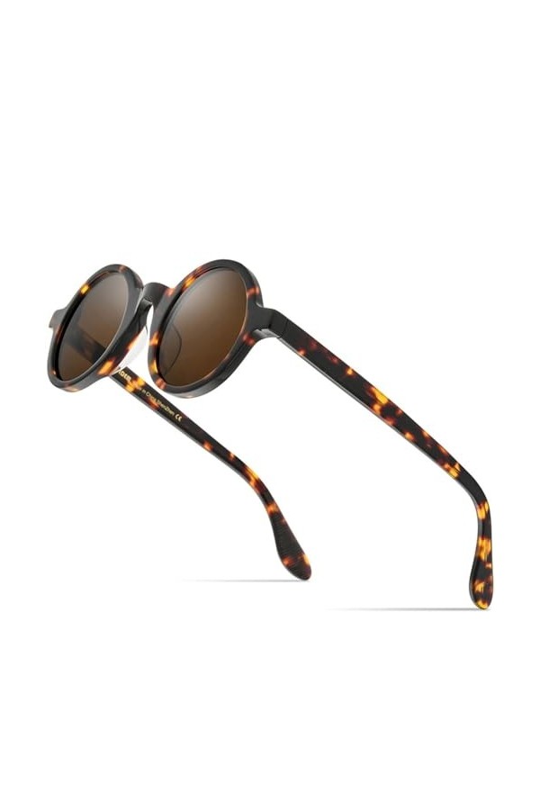MUTYNE Lunettes de soleil polarisées vintage en acétate pour hommes et femmes, rondes et transparentes, nuances rétro, thé lé