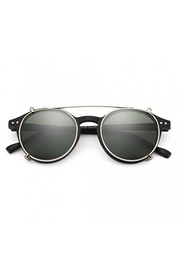 Rétro Double Lentille Flip Up Clip sur Lunettes de Soleil Style Steampunk Hommes Femmes Cercle Lumière Lunettes Polarisant Cl