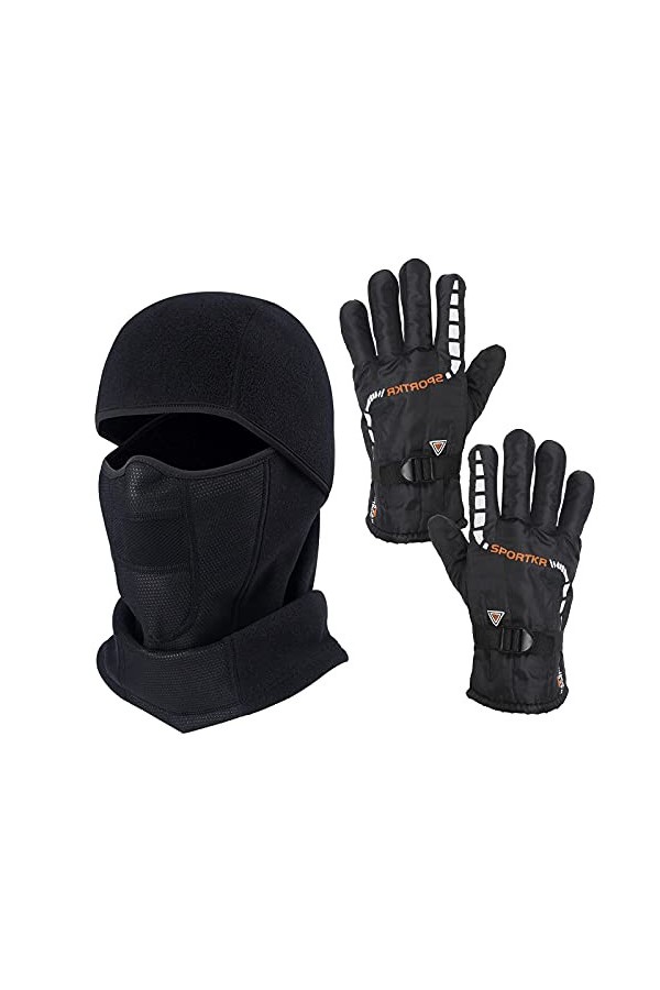 HAMOOM Cagoule de ski pour vélo, moto, coupe-vent, chaud, respirant, en polaire avec gants thermiques antidérapants pour le c