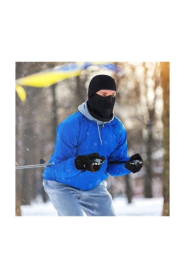 HAMOOM Cagoule de ski pour vélo, moto, coupe-vent, chaud, respirant, en polaire avec gants thermiques antidérapants pour le c