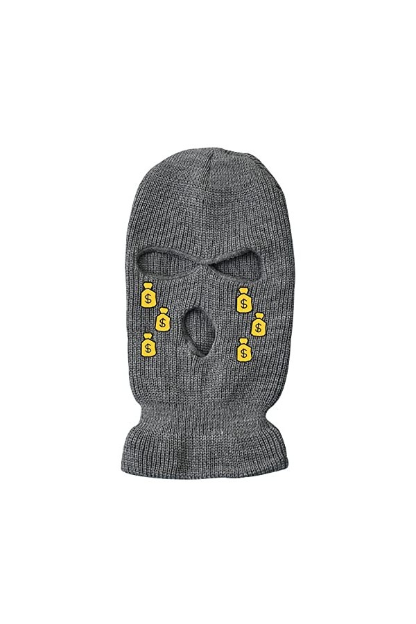 IMSMM Cagoule de ski 3 trous en laine tricotée pour lhiver et le cyclisme, gris