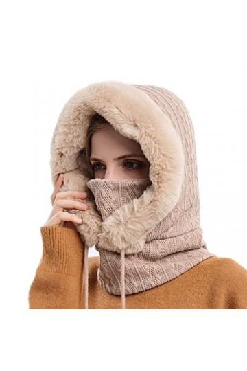 Ele Gens Cagoule de ski pour femme - Doublure chaude, beige, taille unique