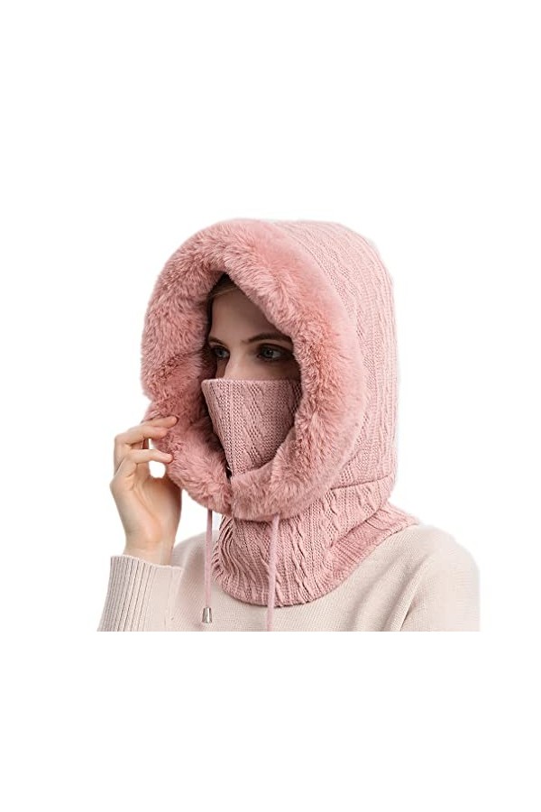 Ele Gens Cagoule de ski pour femme - Doublure chaude, beige, taille unique