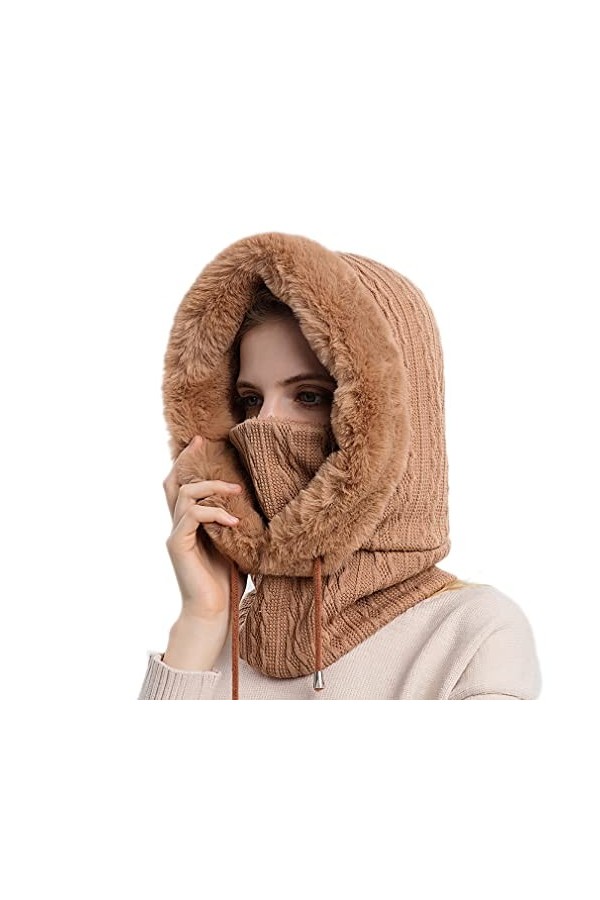 Ele Gens Cagoule de ski pour femme - Doublure chaude, beige, taille unique